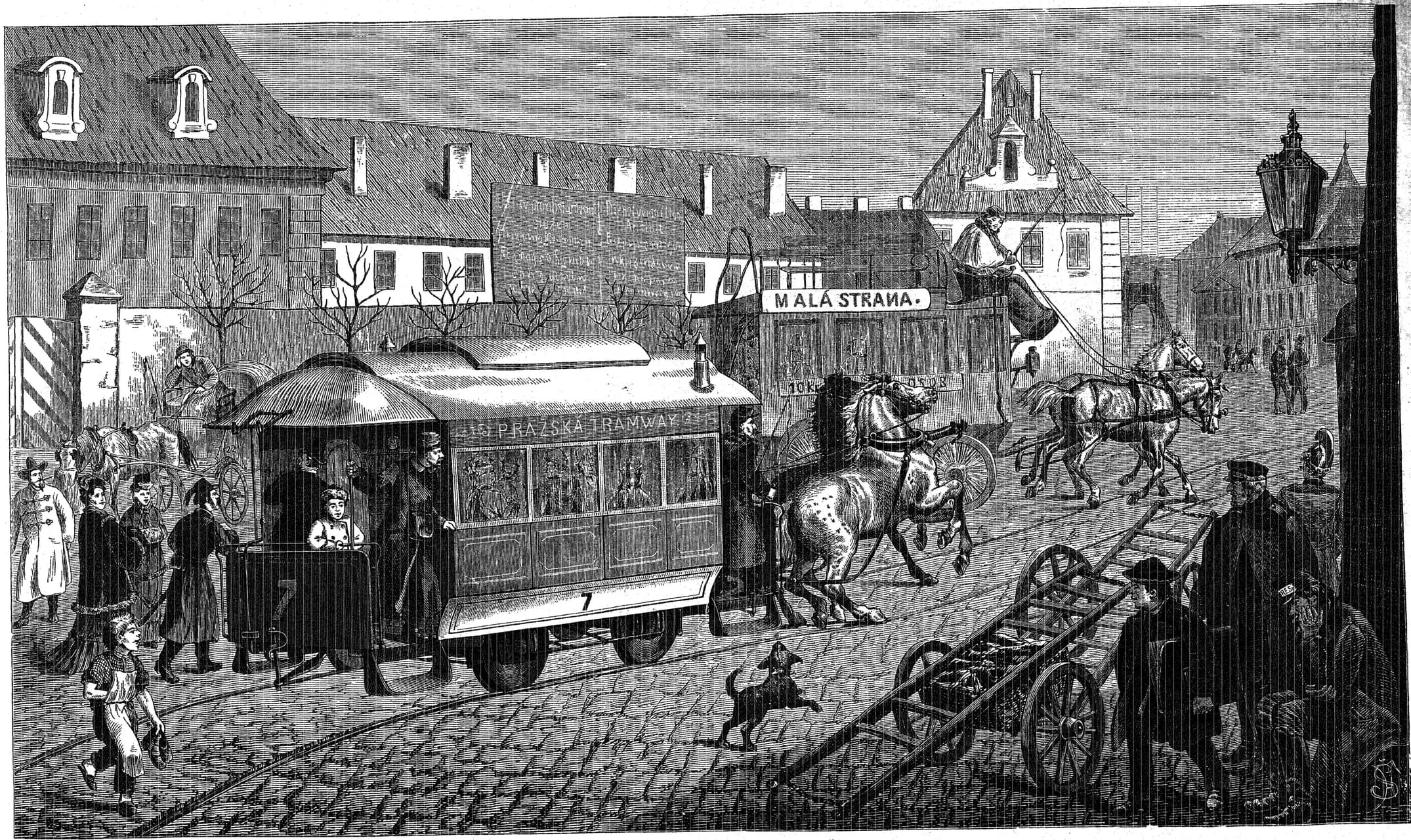Horse-drawn tram in Prague, 1890