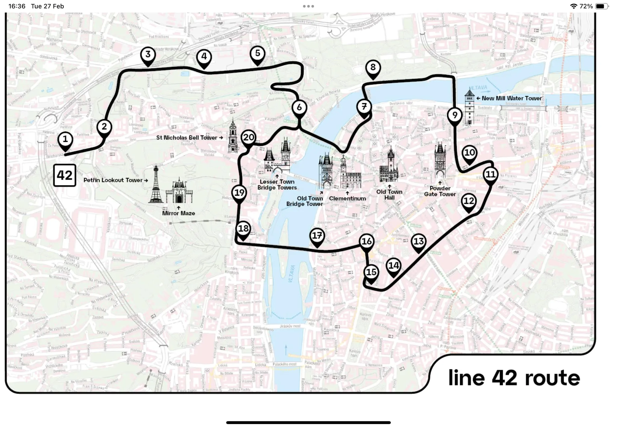 Vintage Tram 42 route map