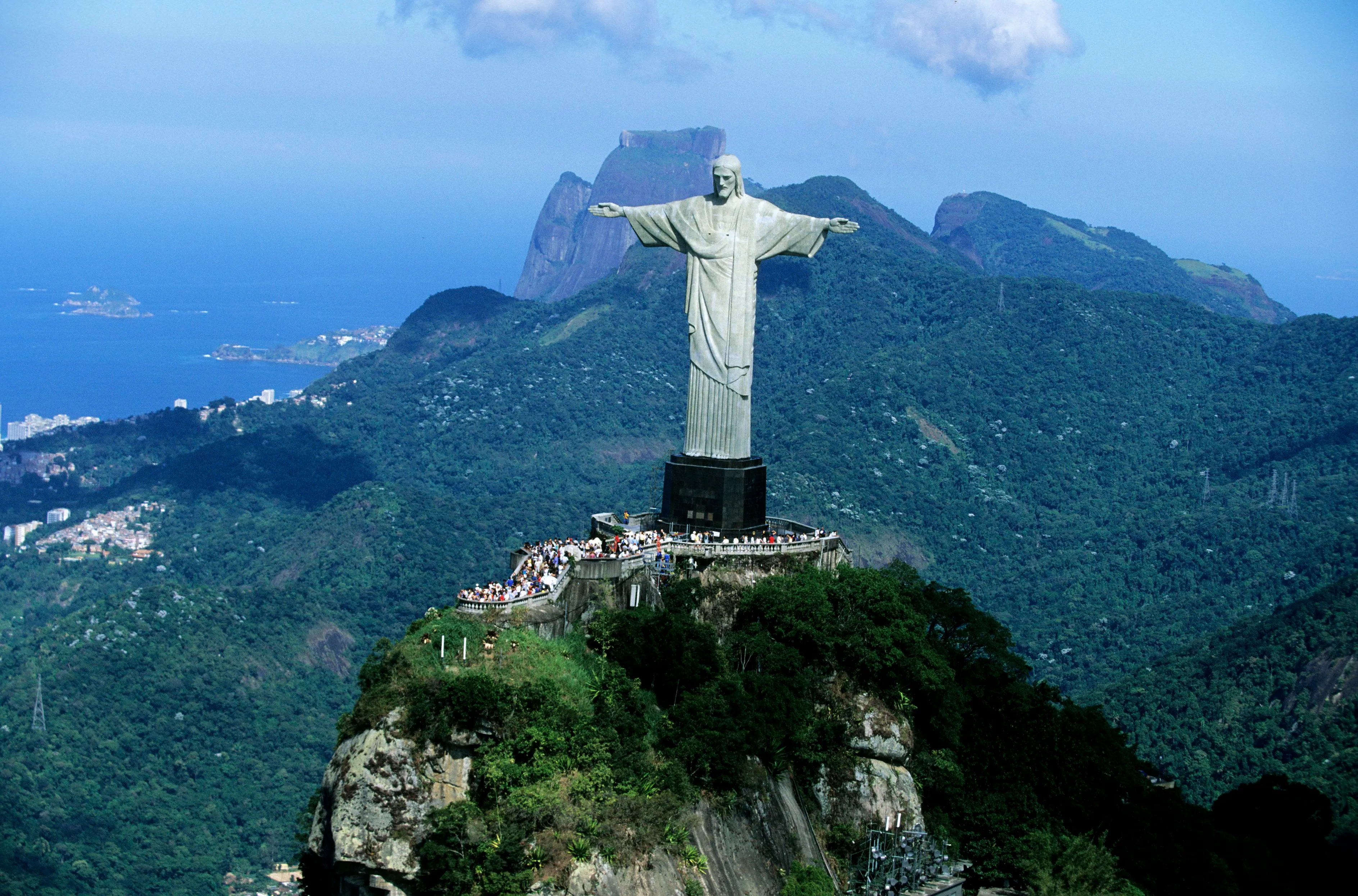 Christ the Redeemer Front View Over Green Mountain