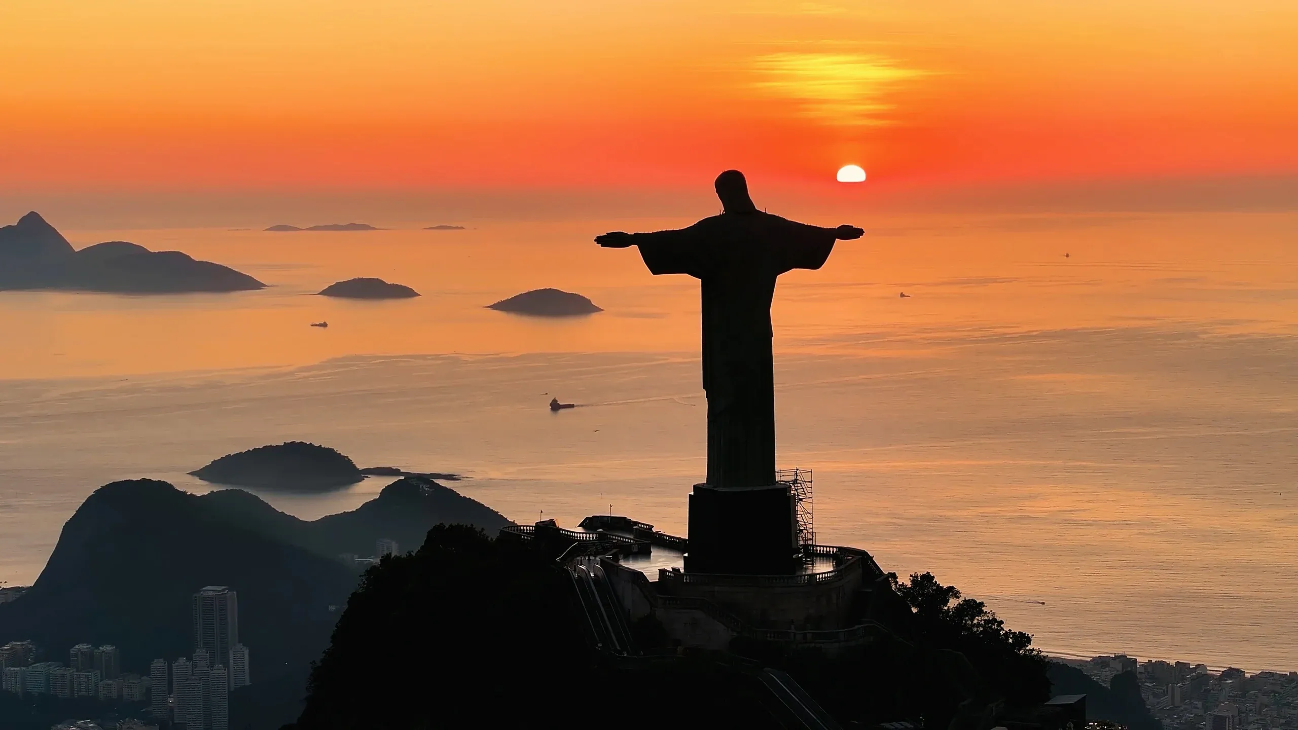 Christ the Redeemer Red Sunset Landscape