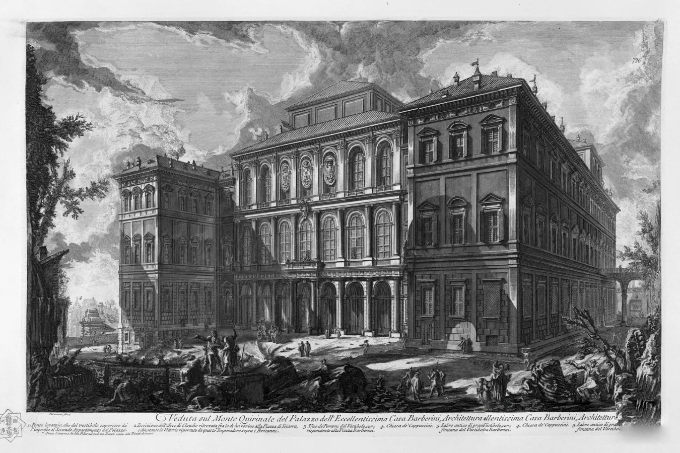 Antique engraving of Palazzo Barberini