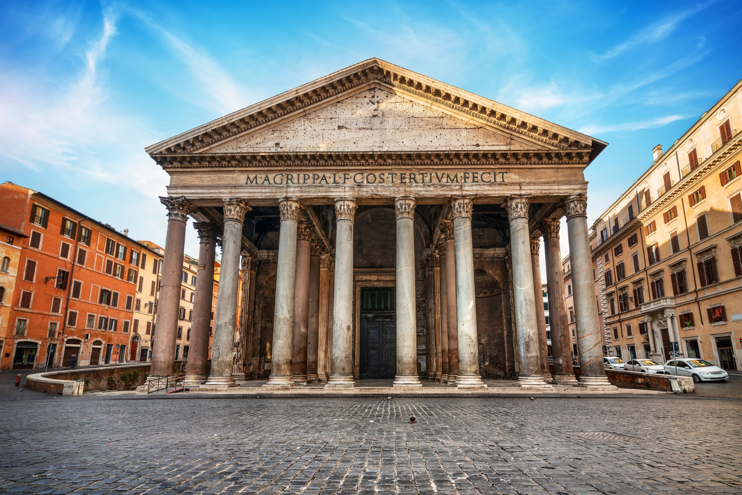 Pantheon front facade in Rome
