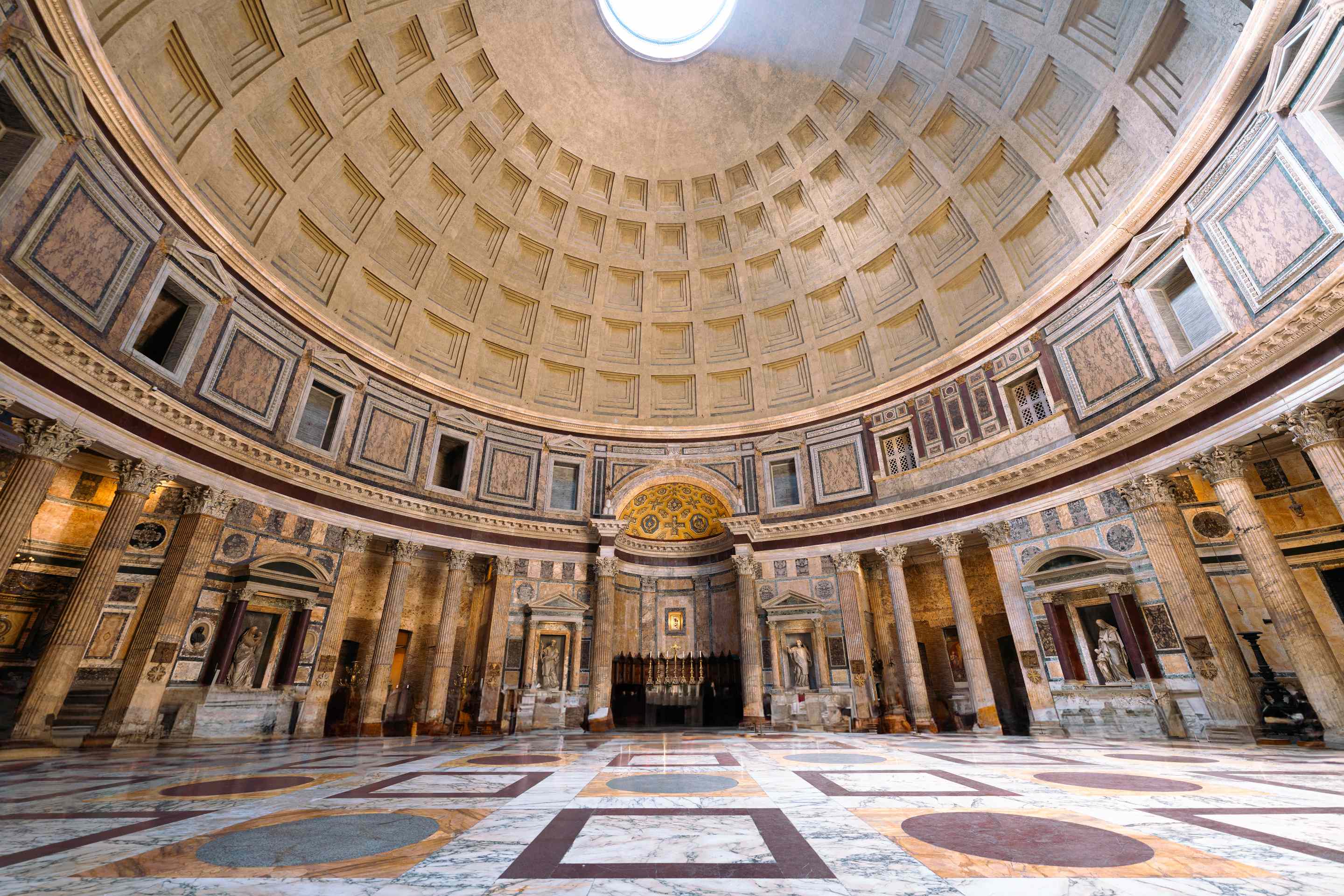 Pantheon interior with dome and marble floor