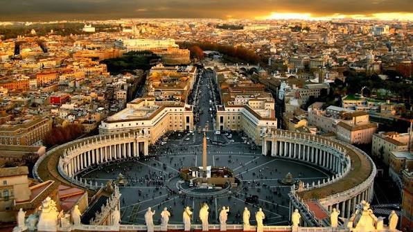 St. Peter's Square bird's-eye view at sunset