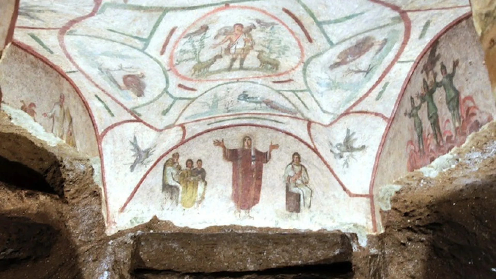 Ceiling fresco in the Catacombs of Priscilla