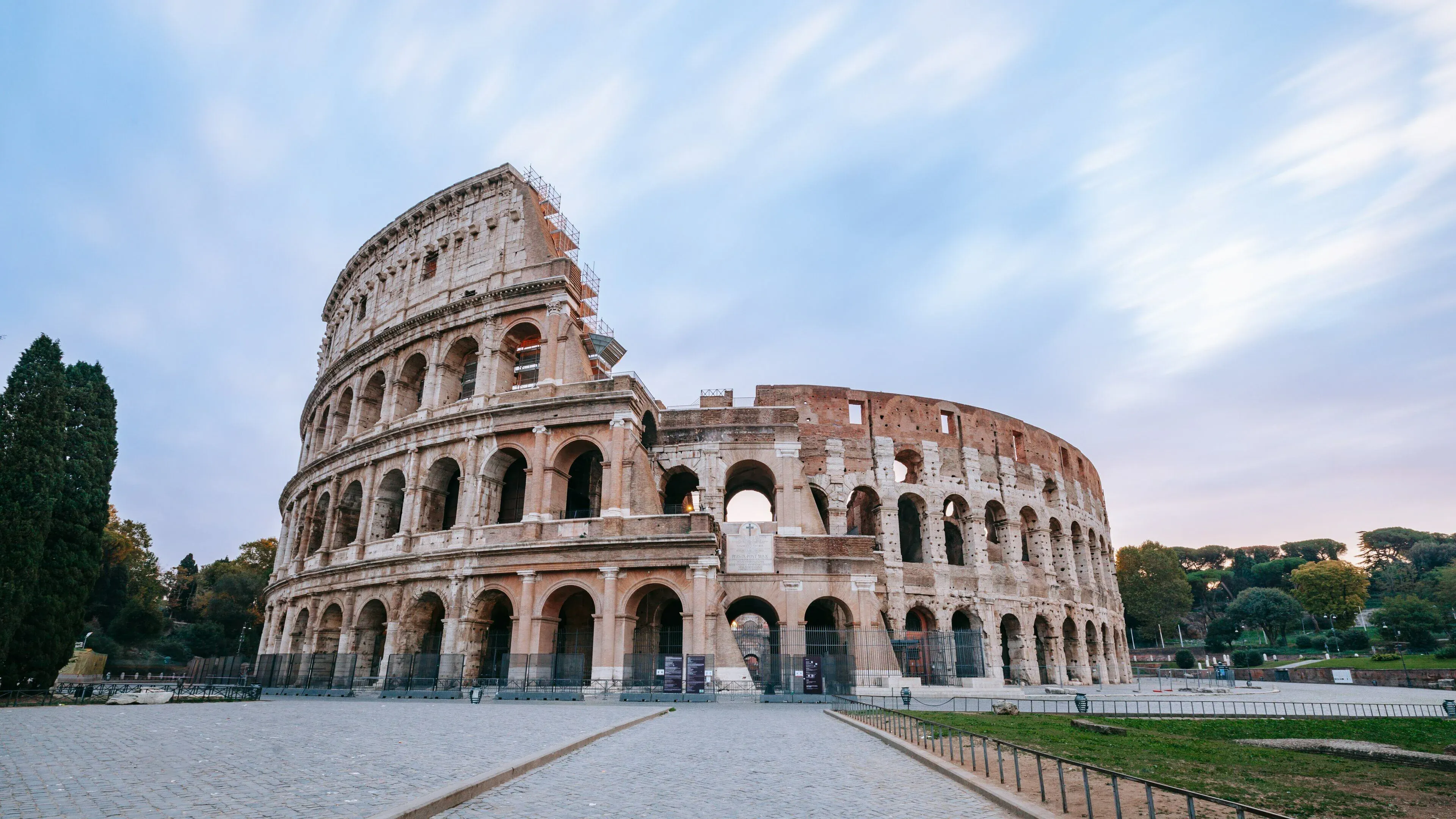 Front view of the Colosseum in central Rome