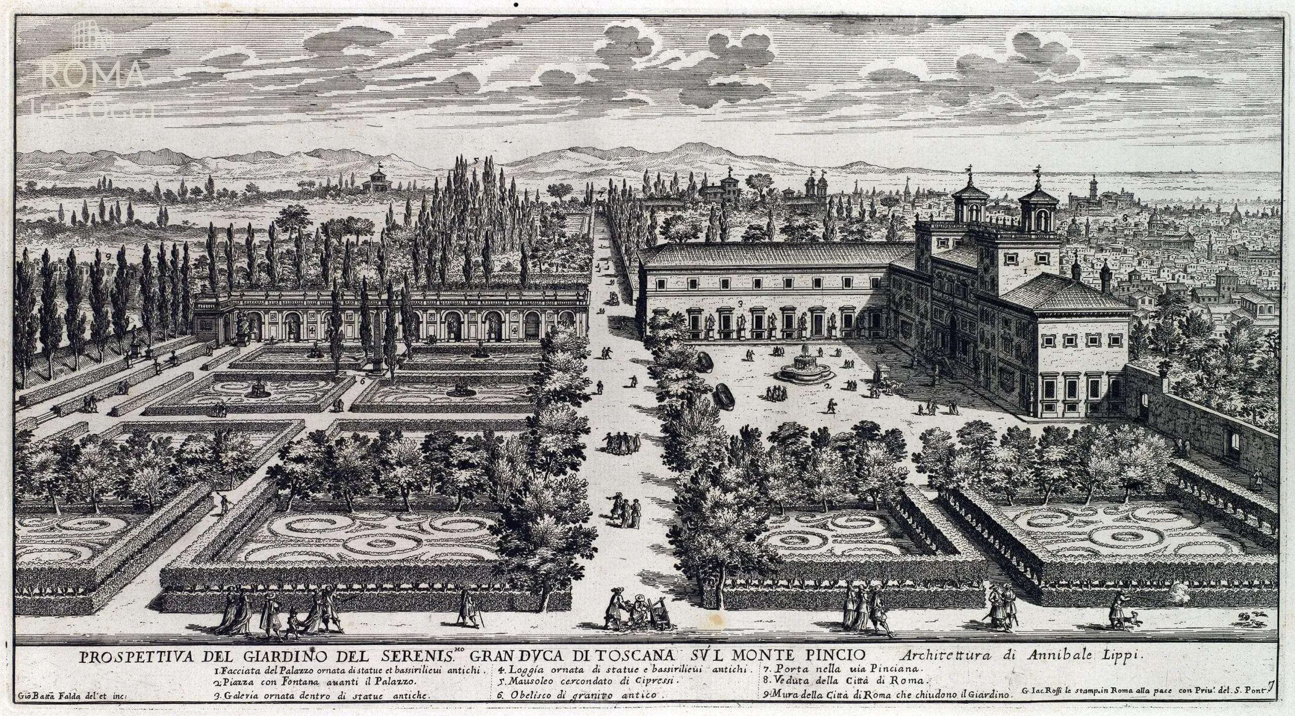 1677 aerial xilography of Villa Medici
