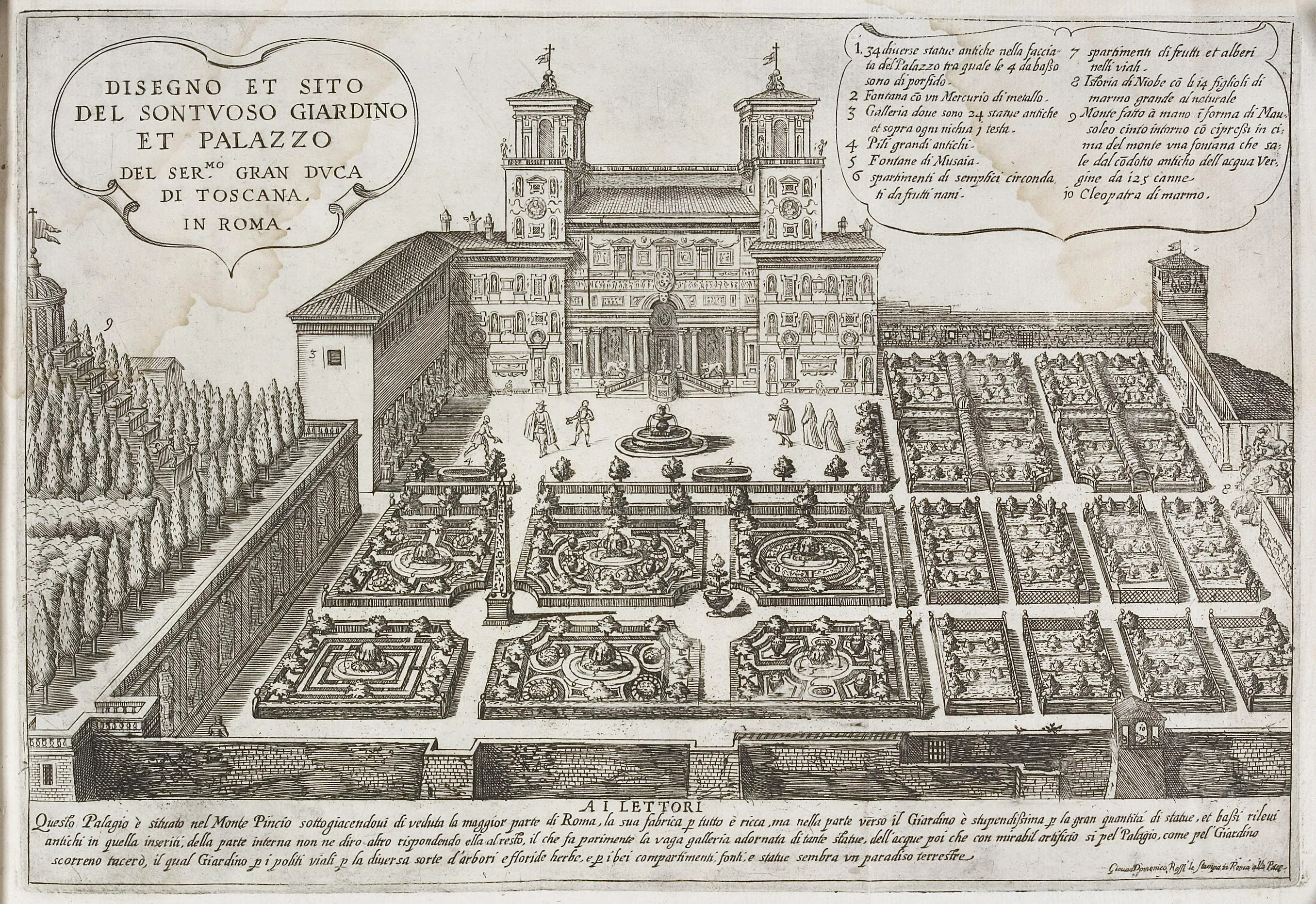 1710 xilography of Villa Medici gardens