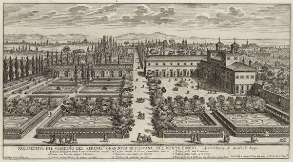 Historical view of Villa Medici by Giovanni Battista Falda