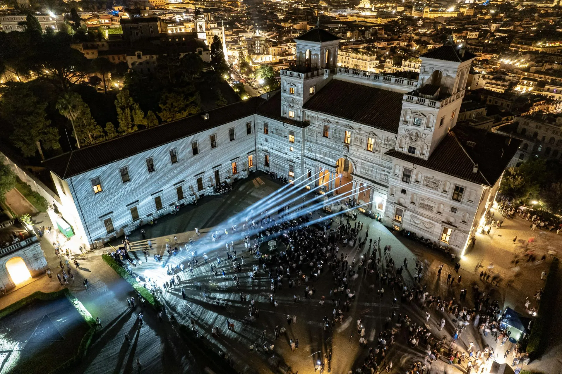 Night aerial view of Villa Medici