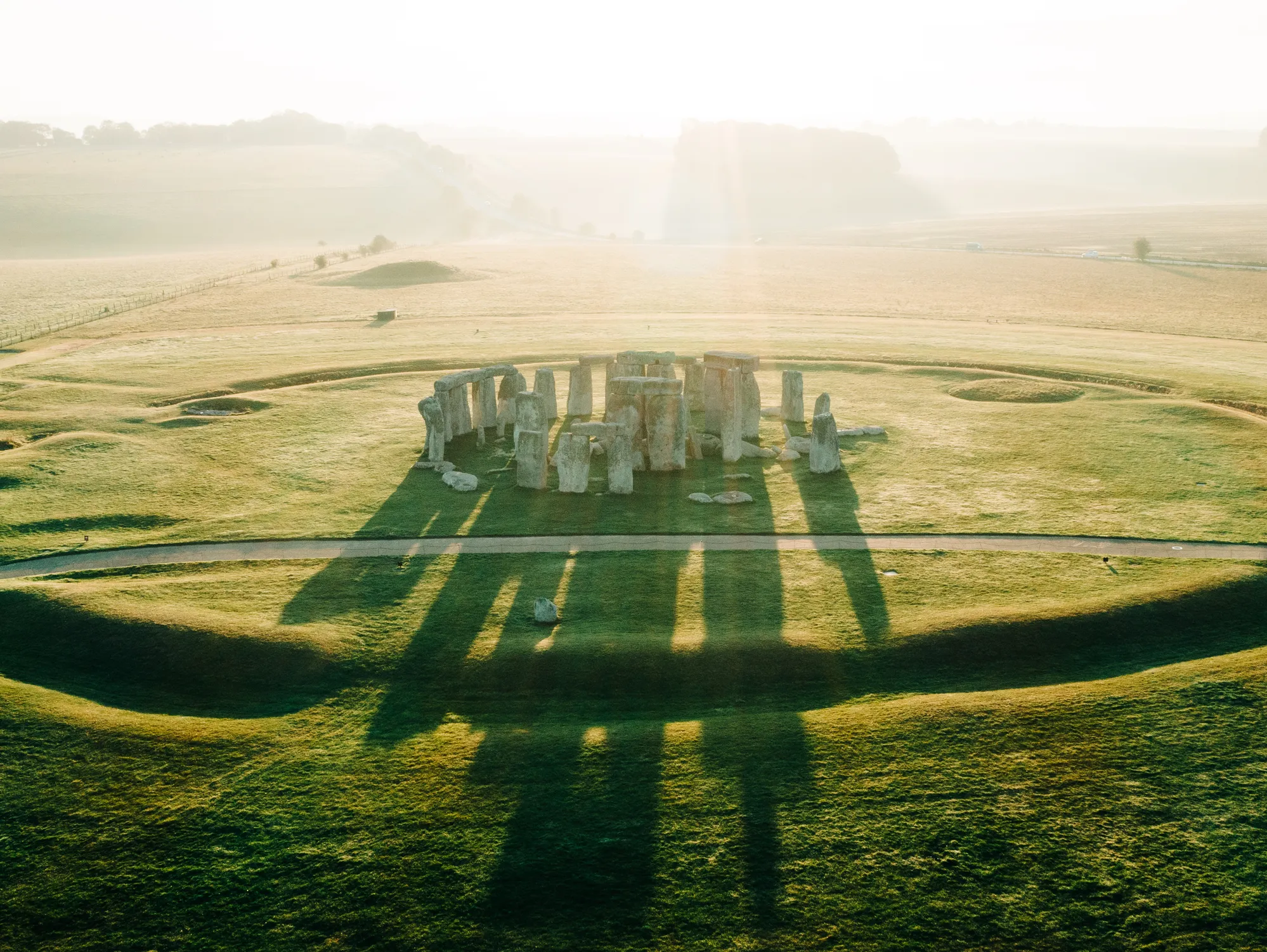 Aerial view showing Stonehenge and earthworks