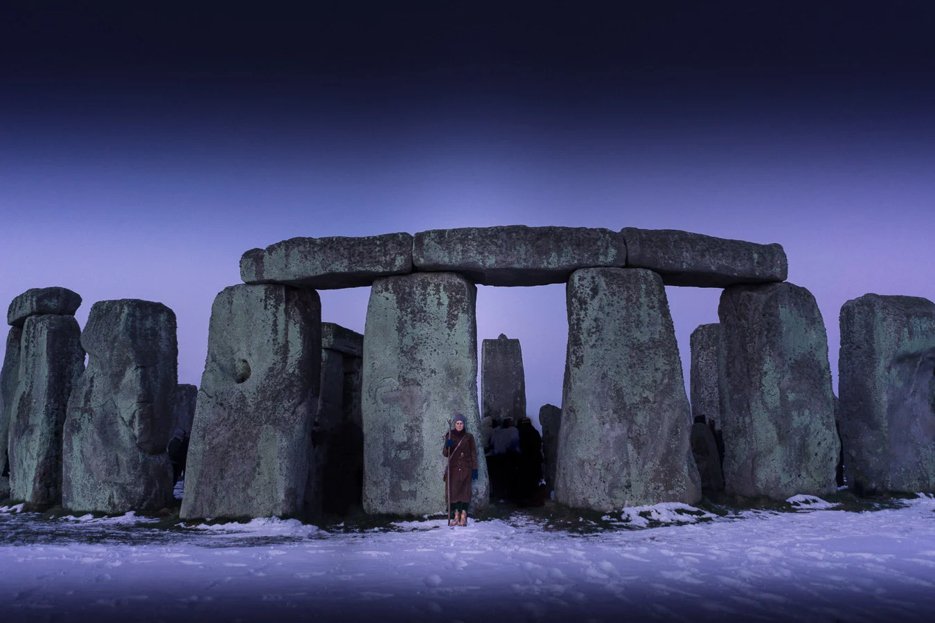 Purple dawn colors above Stonehenge