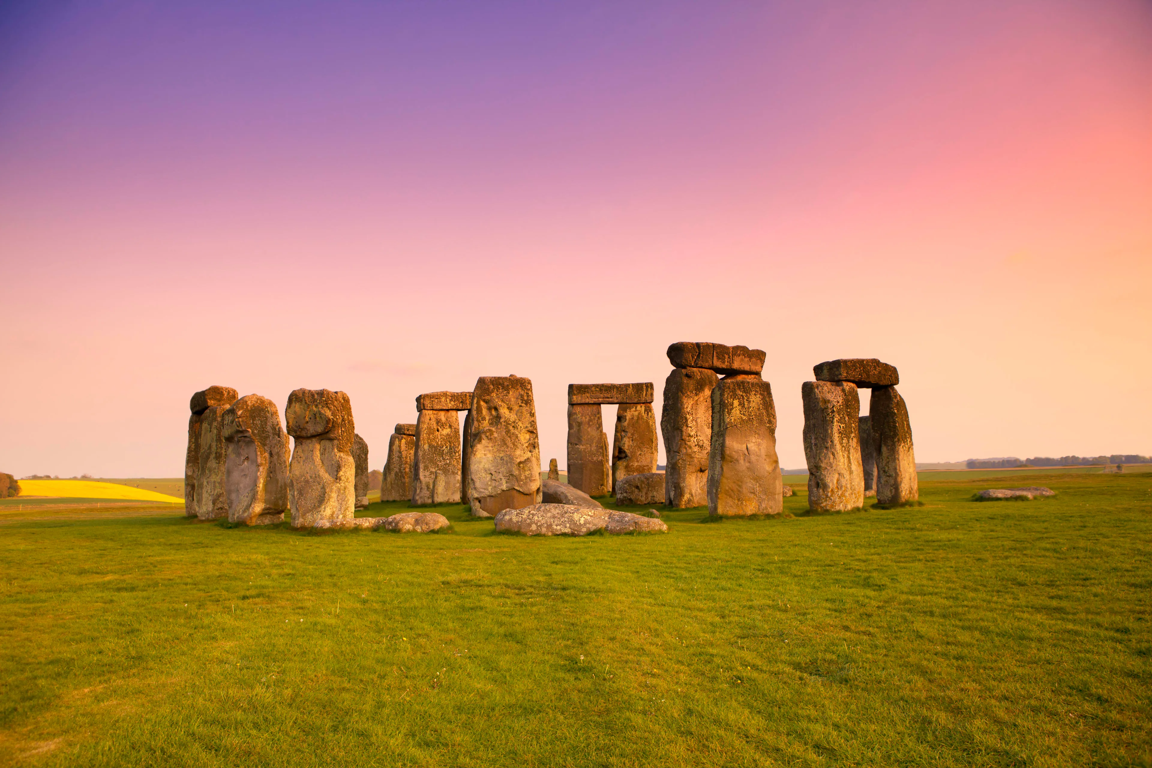 Stonehenge silhouetted at sunset