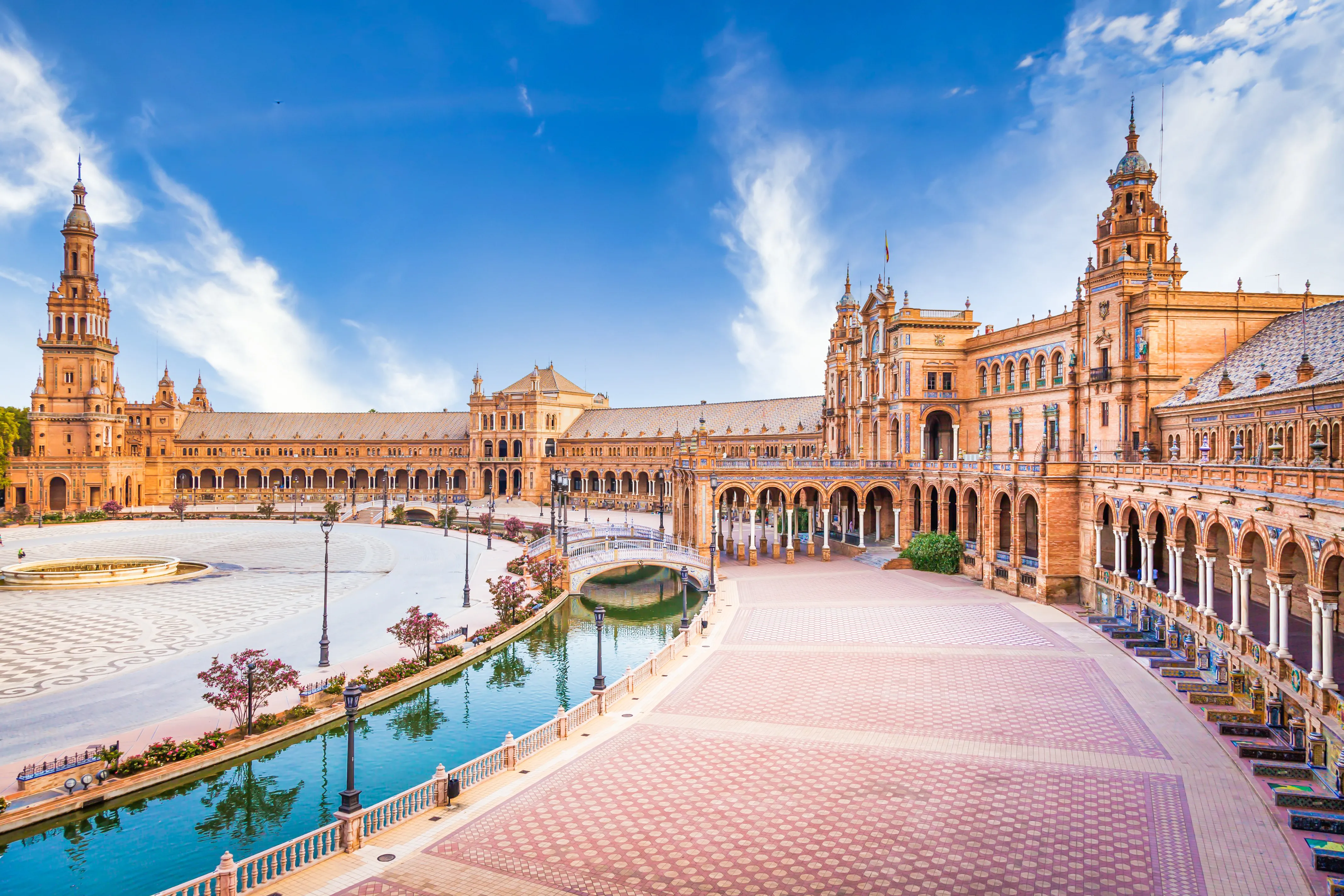 Main exterior square of the Royal Alcázar of Seville with Mudéjar arches