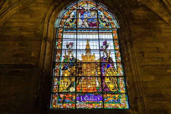 Stained glass window in Seville Cathedral