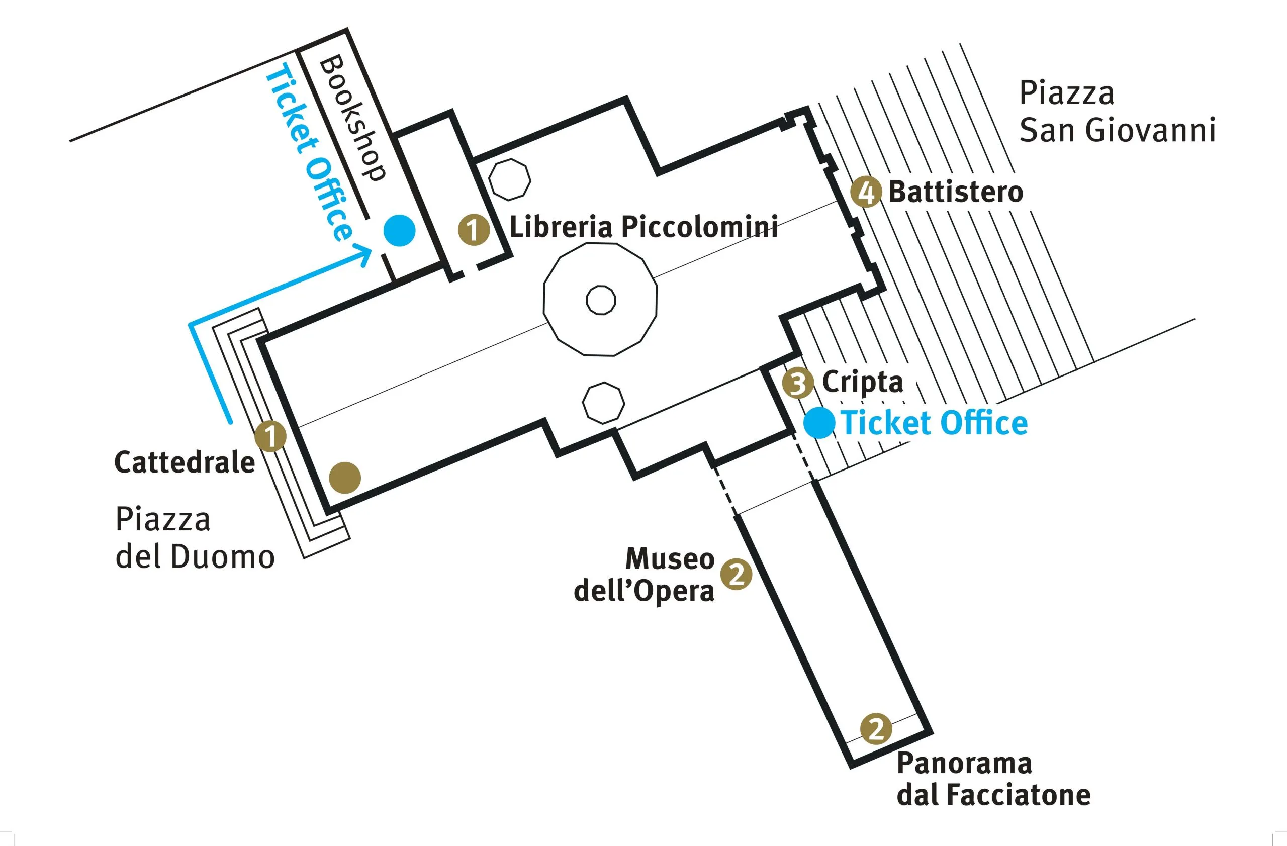 Map and orientation graphic for Siena Cathedral complex
