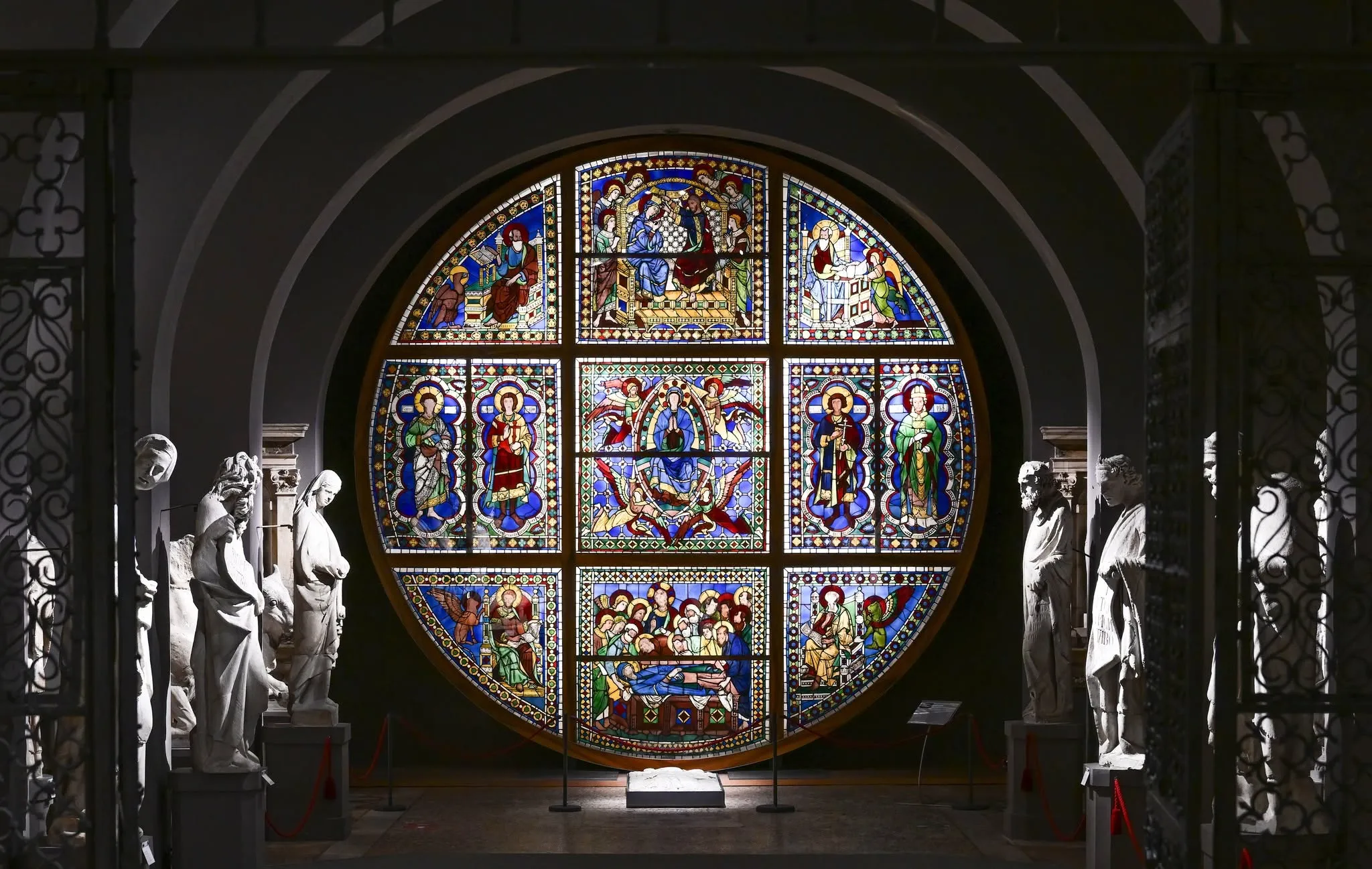 Stained glass window inside Siena Cathedral