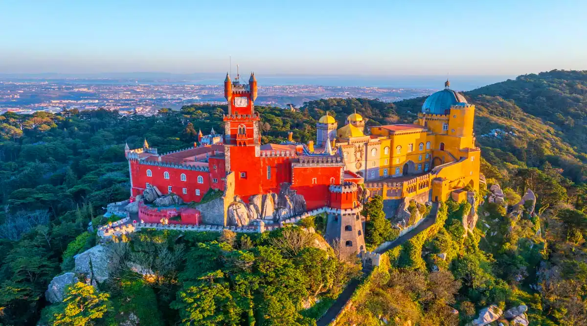 Exterior view of Palácio da Pena in Sintra with vibrant colors