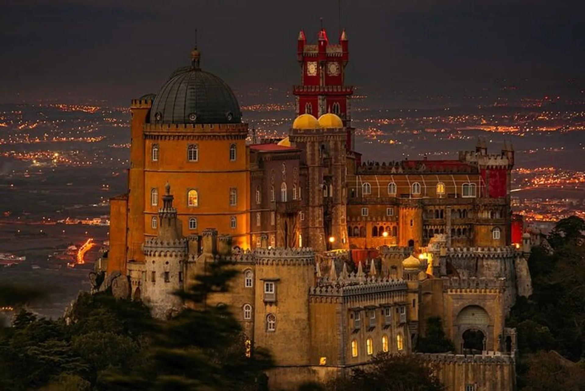 Palácio da Pena illuminated by the setting sun in Sintra