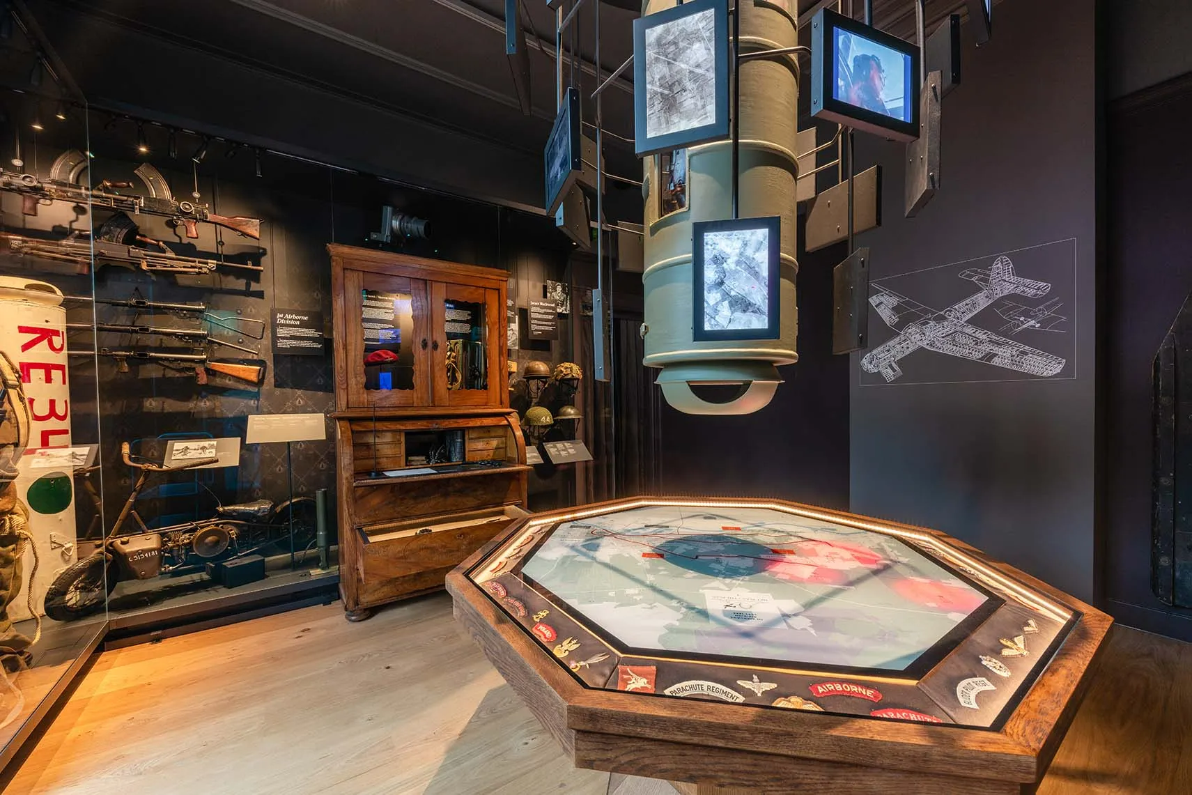 Preserved WWII artifacts and military equipment display