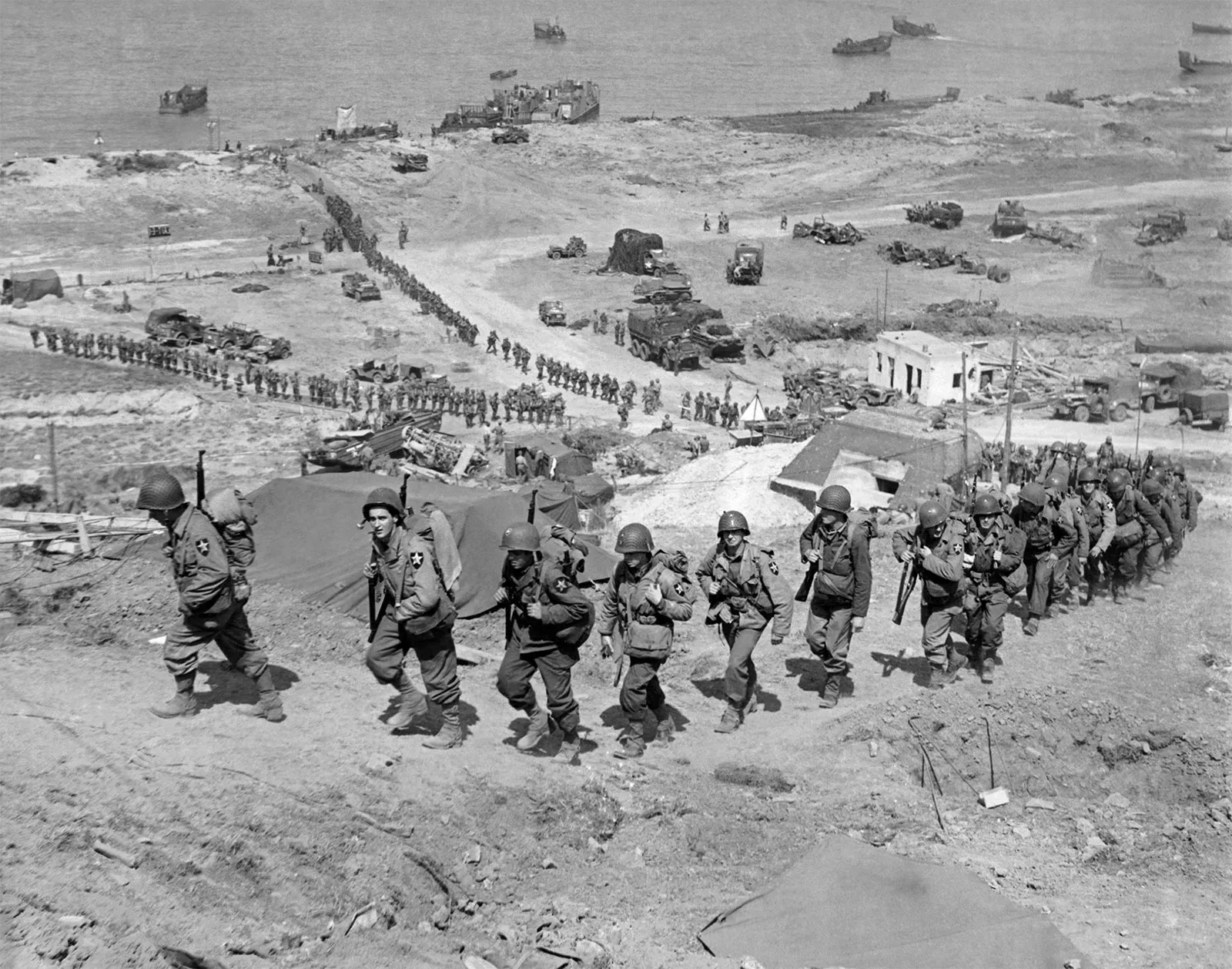 Troops advancing during the Battle of Normandy