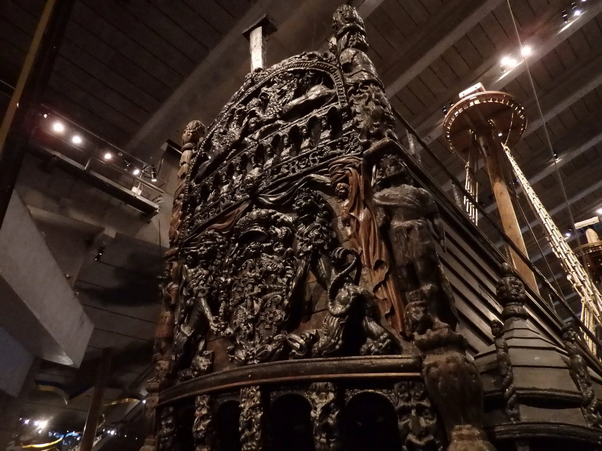 Detailed stern castle carvings on the Vasa