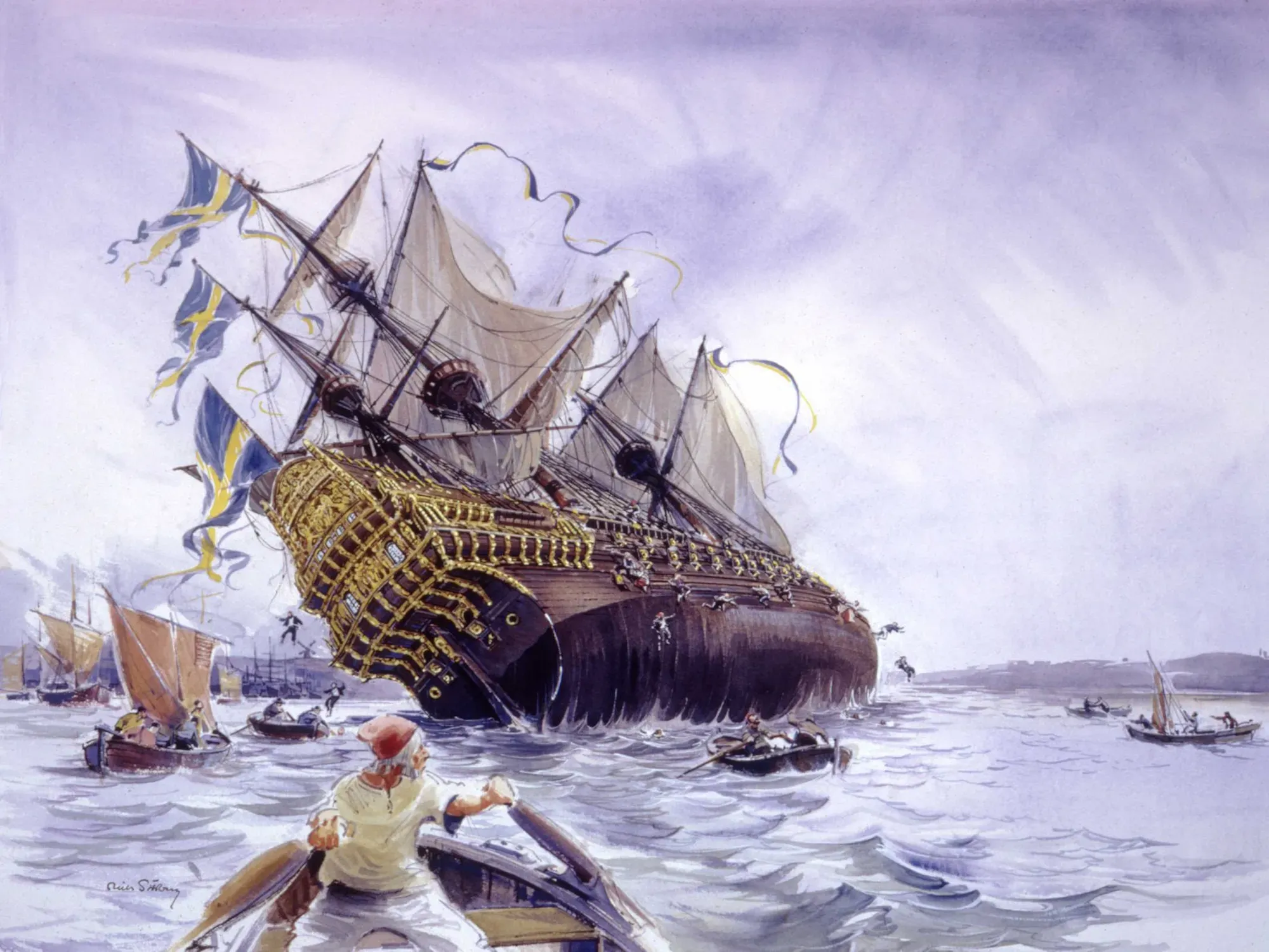 Illustration of the Vasa at launch