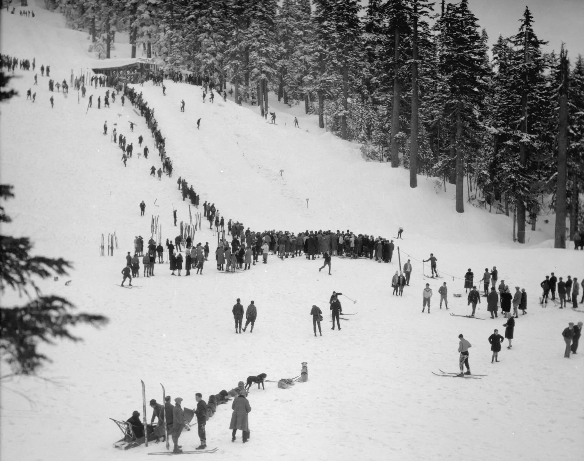 Ski jump queue on Grouse Mountain in 1930