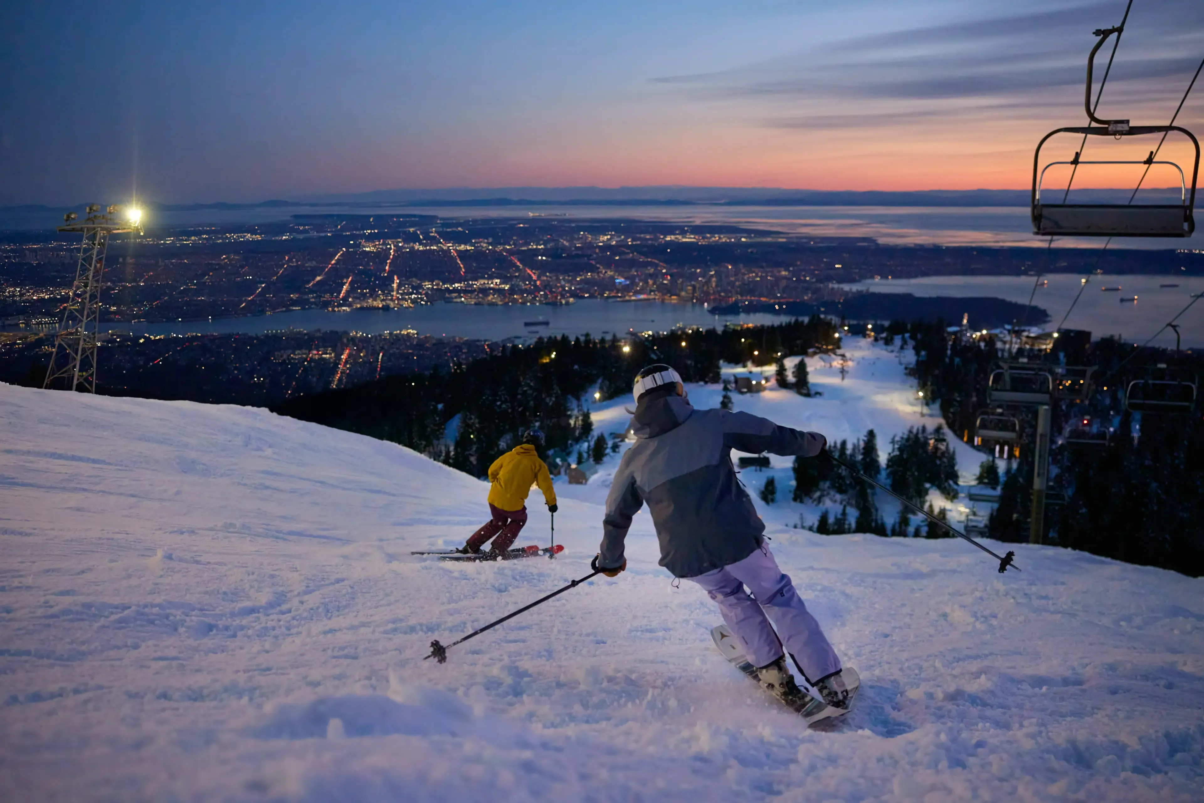 Skiers on Grouse Mountain