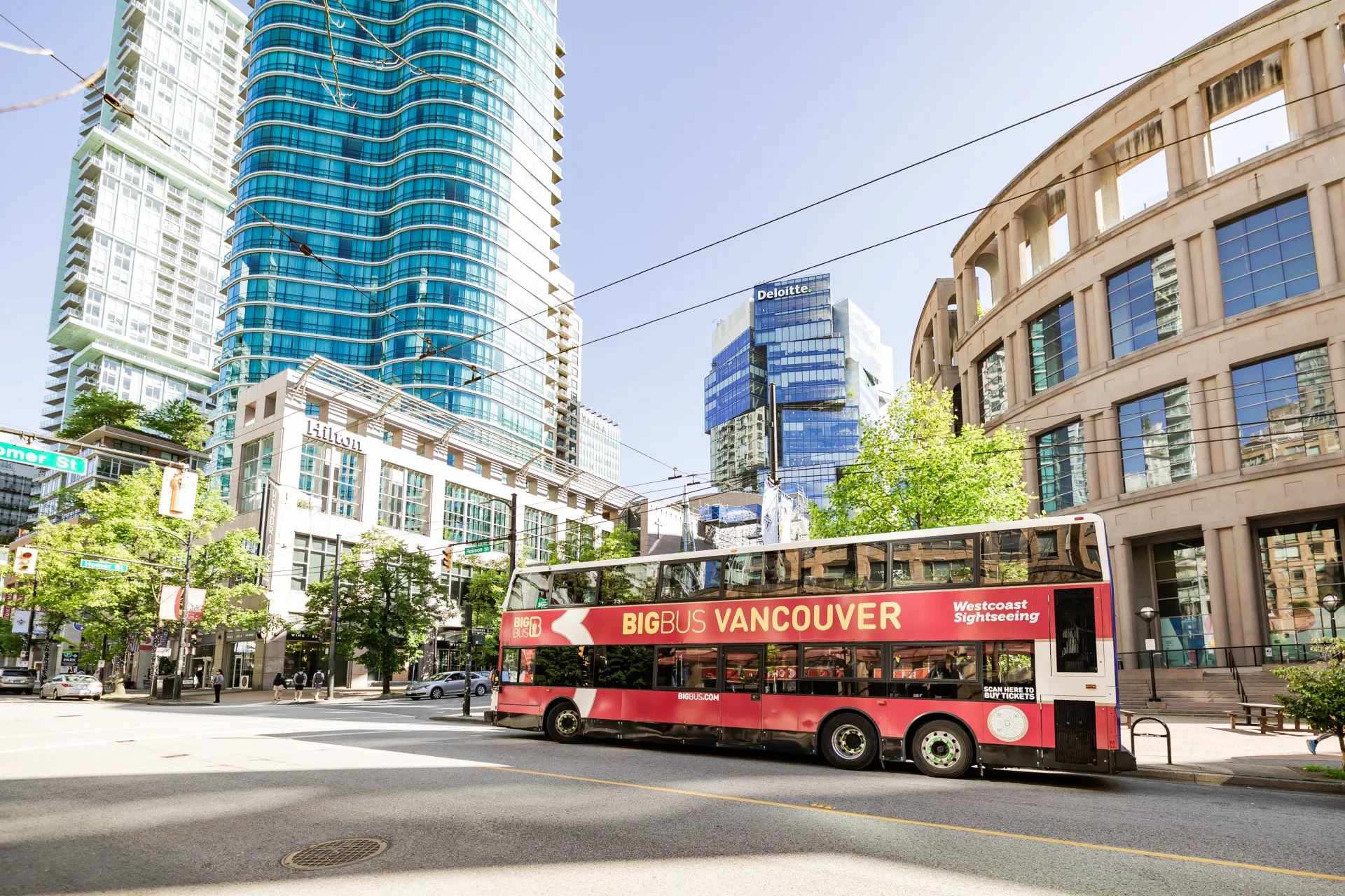 Tour bus on a city street