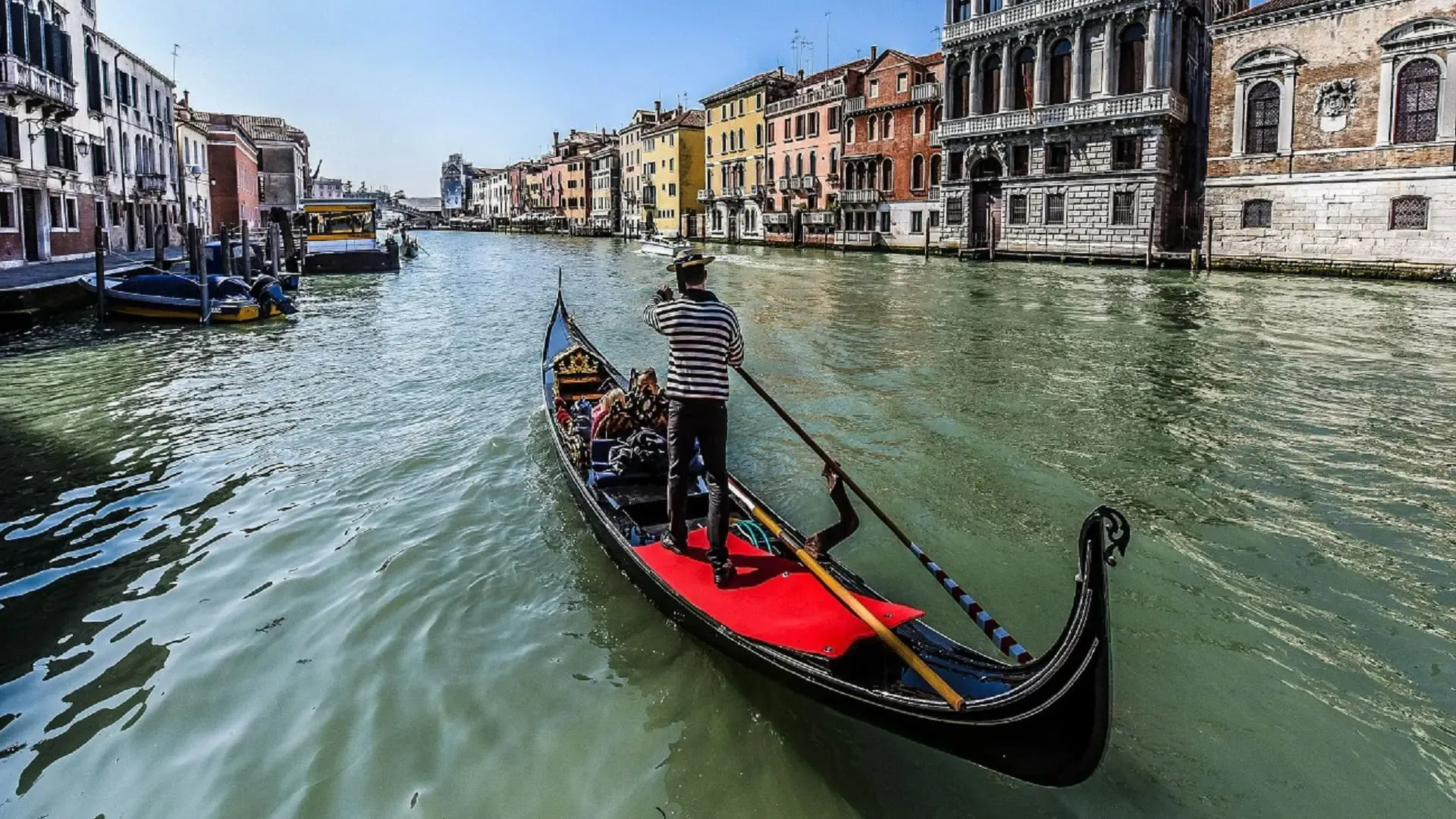 View of the Grand Canal with palazzi and boats in Venice