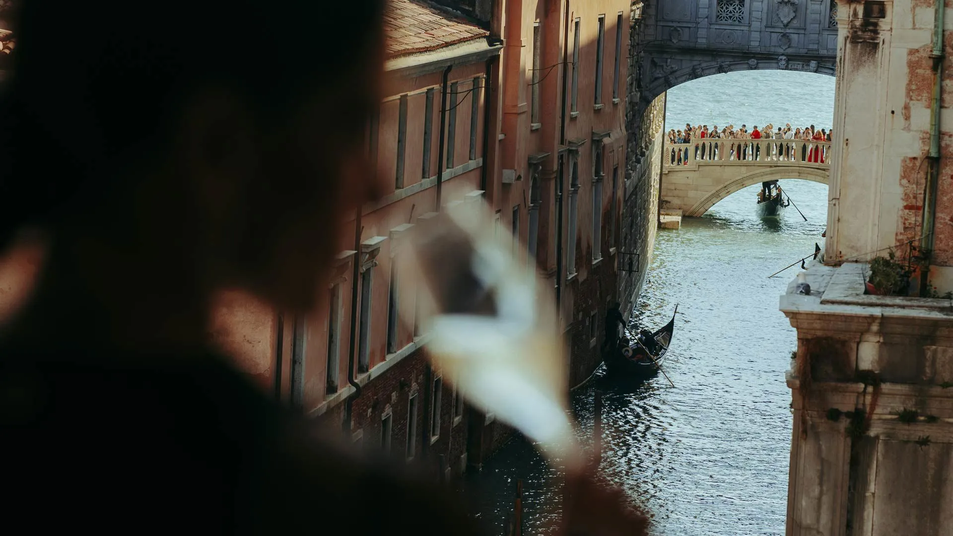 Bridge of Sighs and canal with gondola