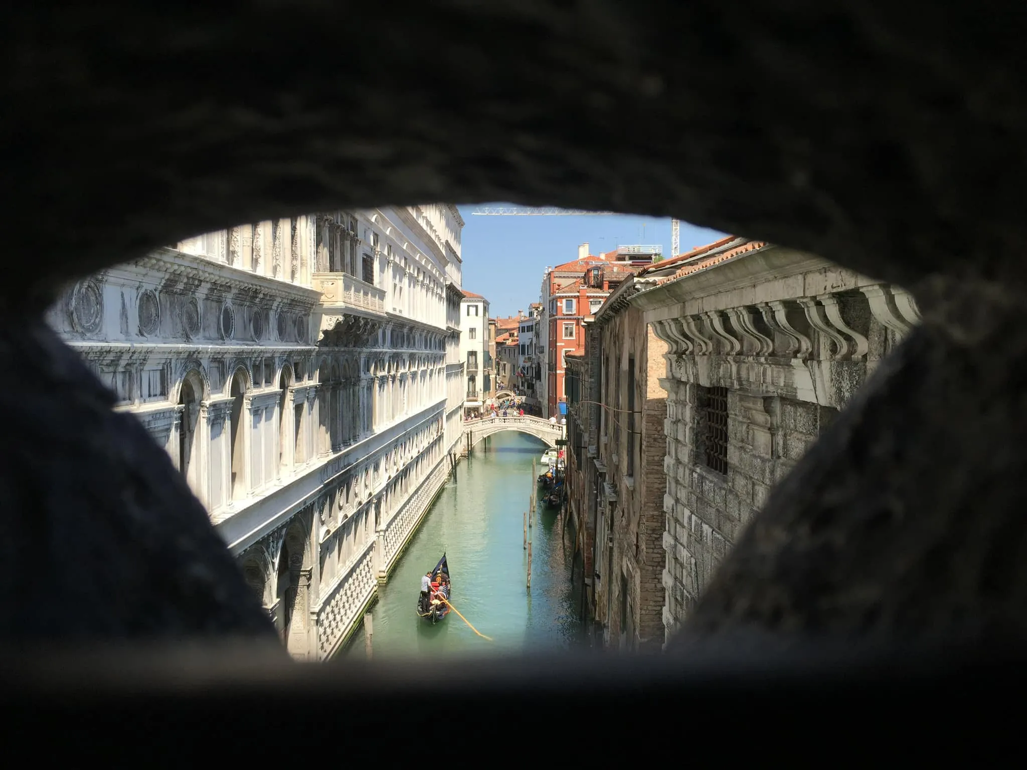 View from inside the Bridge of Sighs window