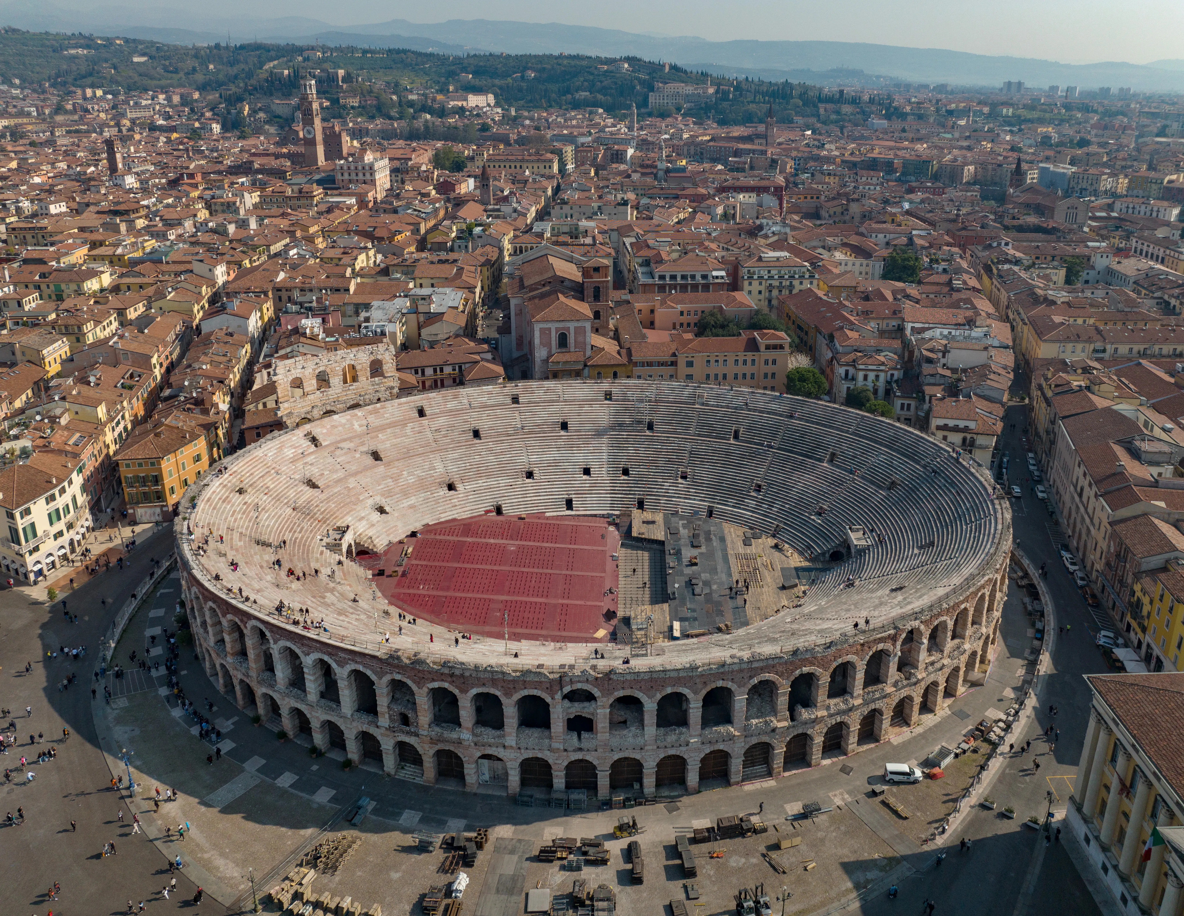 Aerial view showing the elliptical plan of Verona Arena