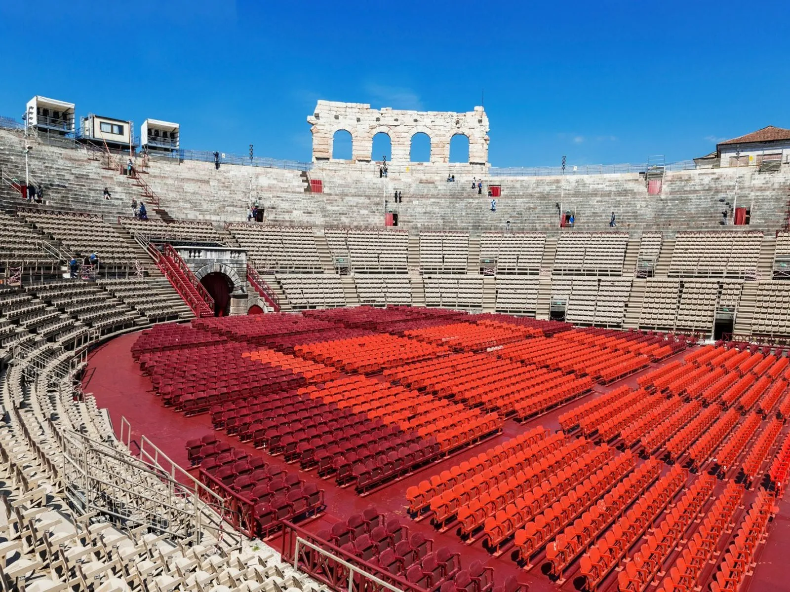 Interior view with red seats in the Verona Arena