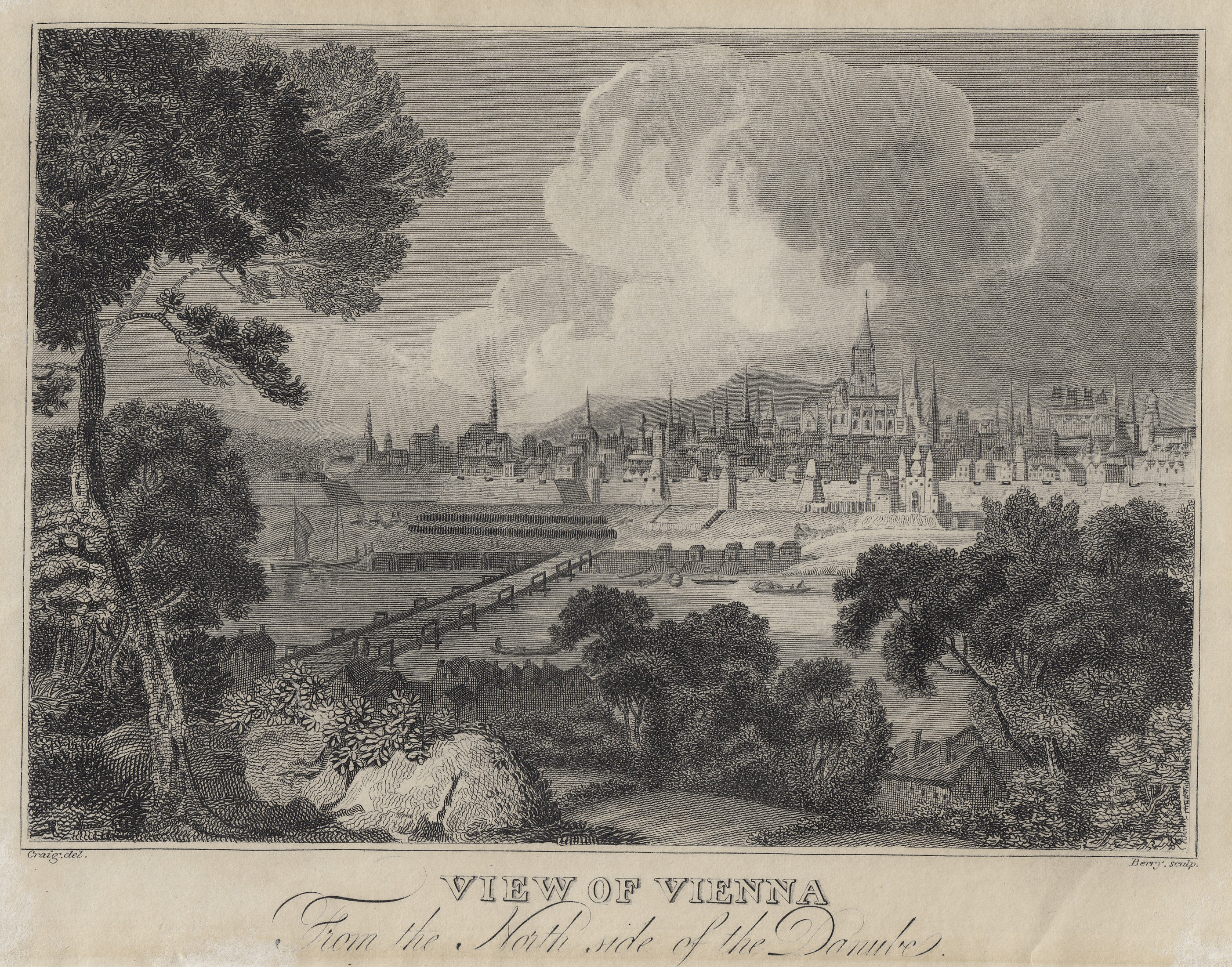 Historic drawing of the Danube in Vienna