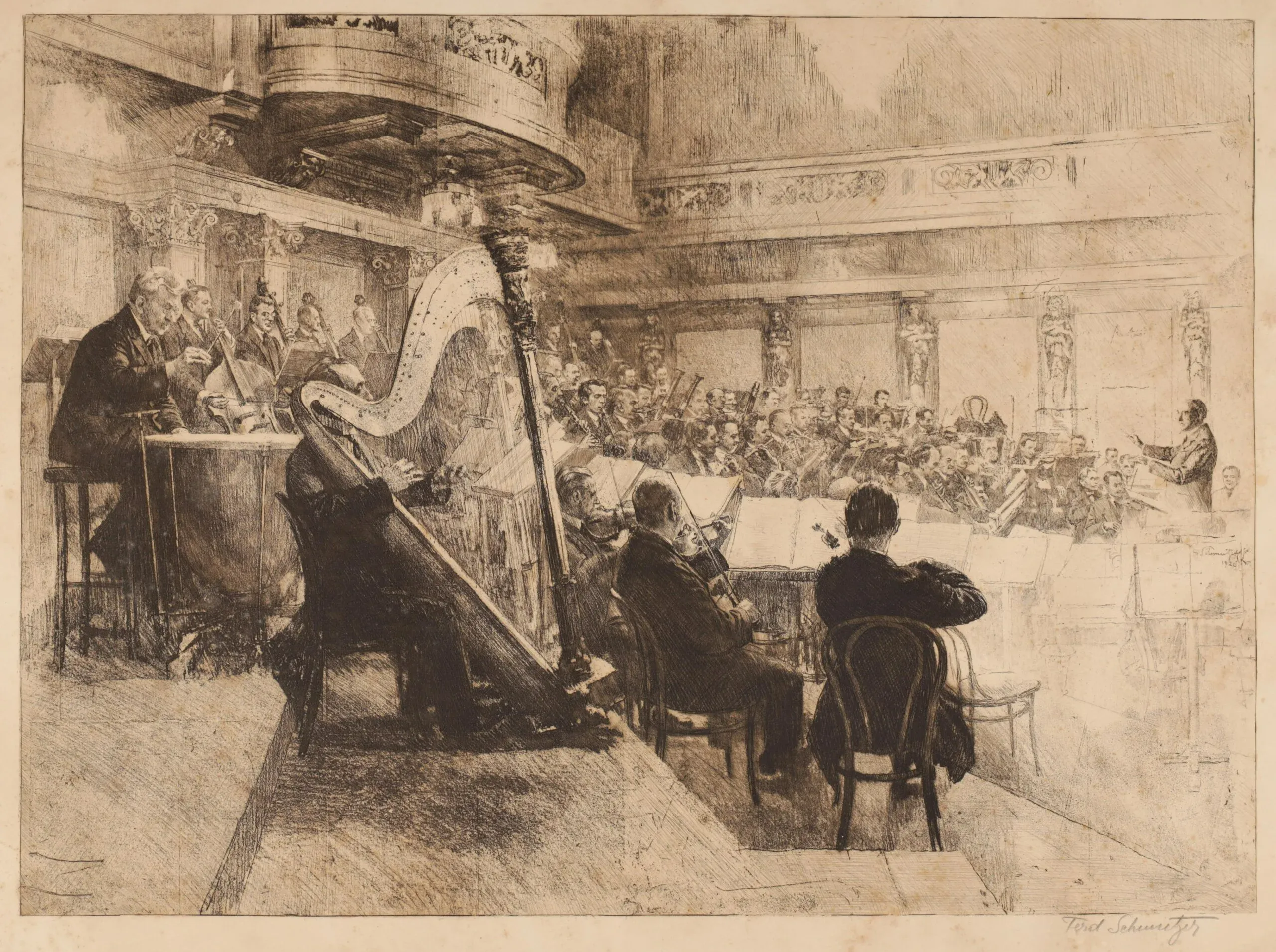 19th-century drawing of Vienna Philharmonic musicians