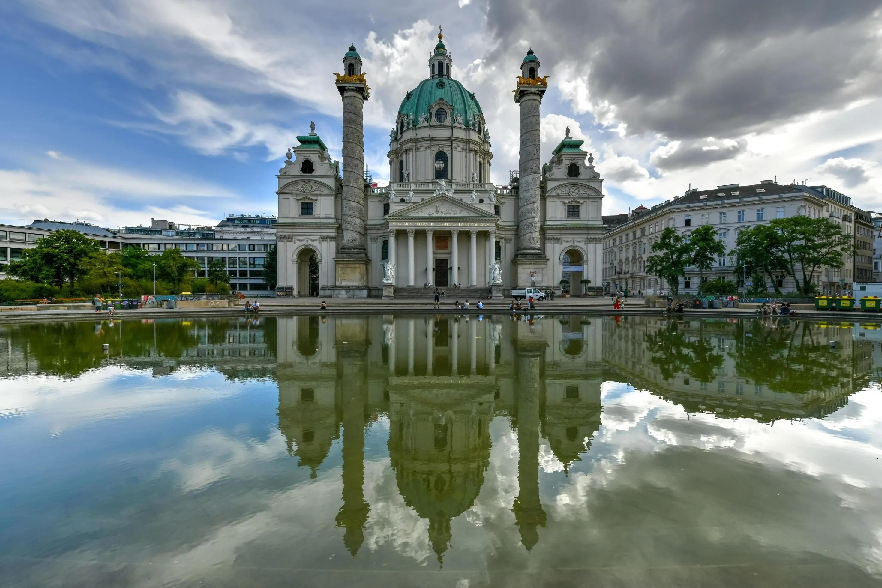St. Charles Church facade in daylight