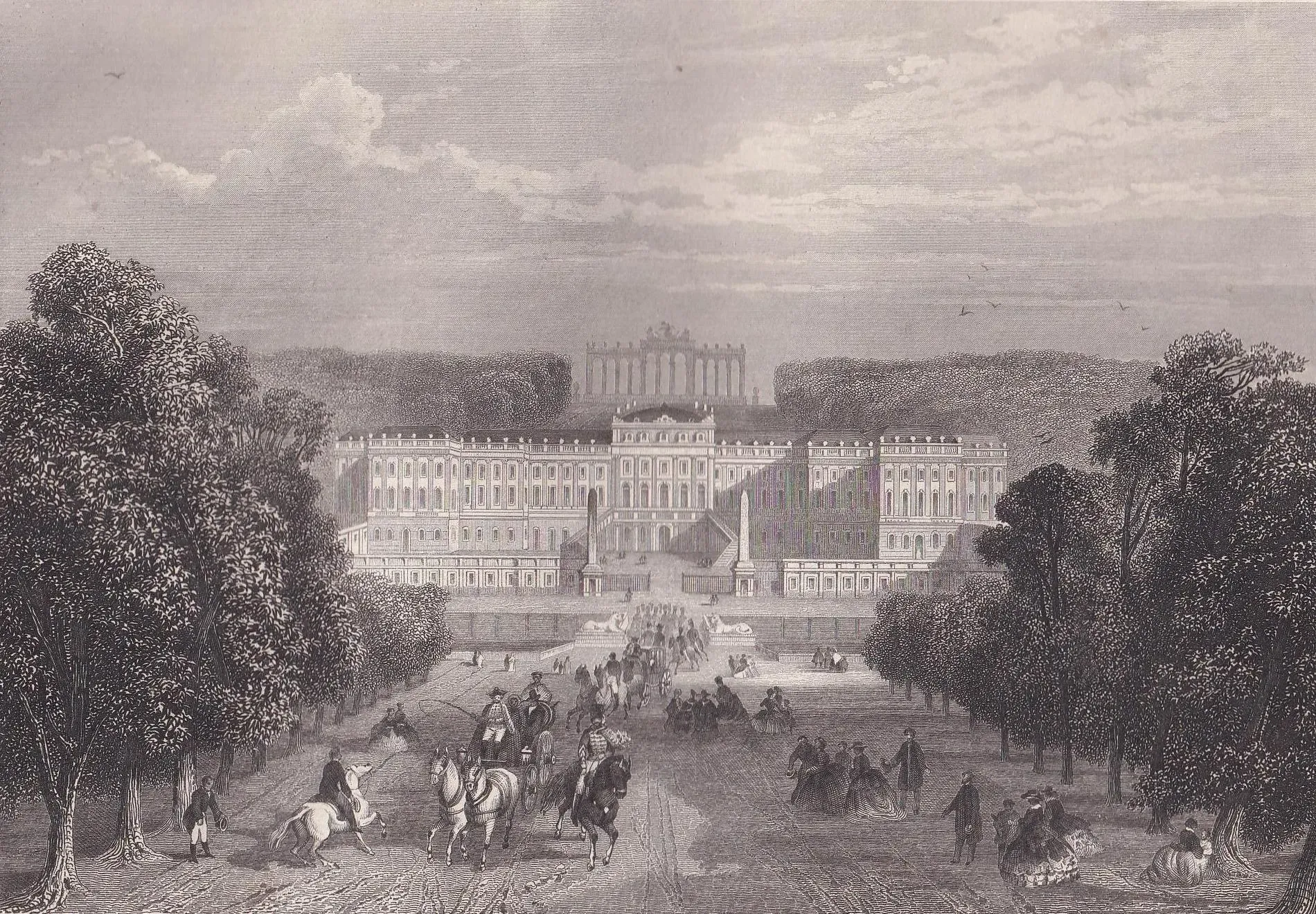1861 steel engraving of Schonbrunn Palace