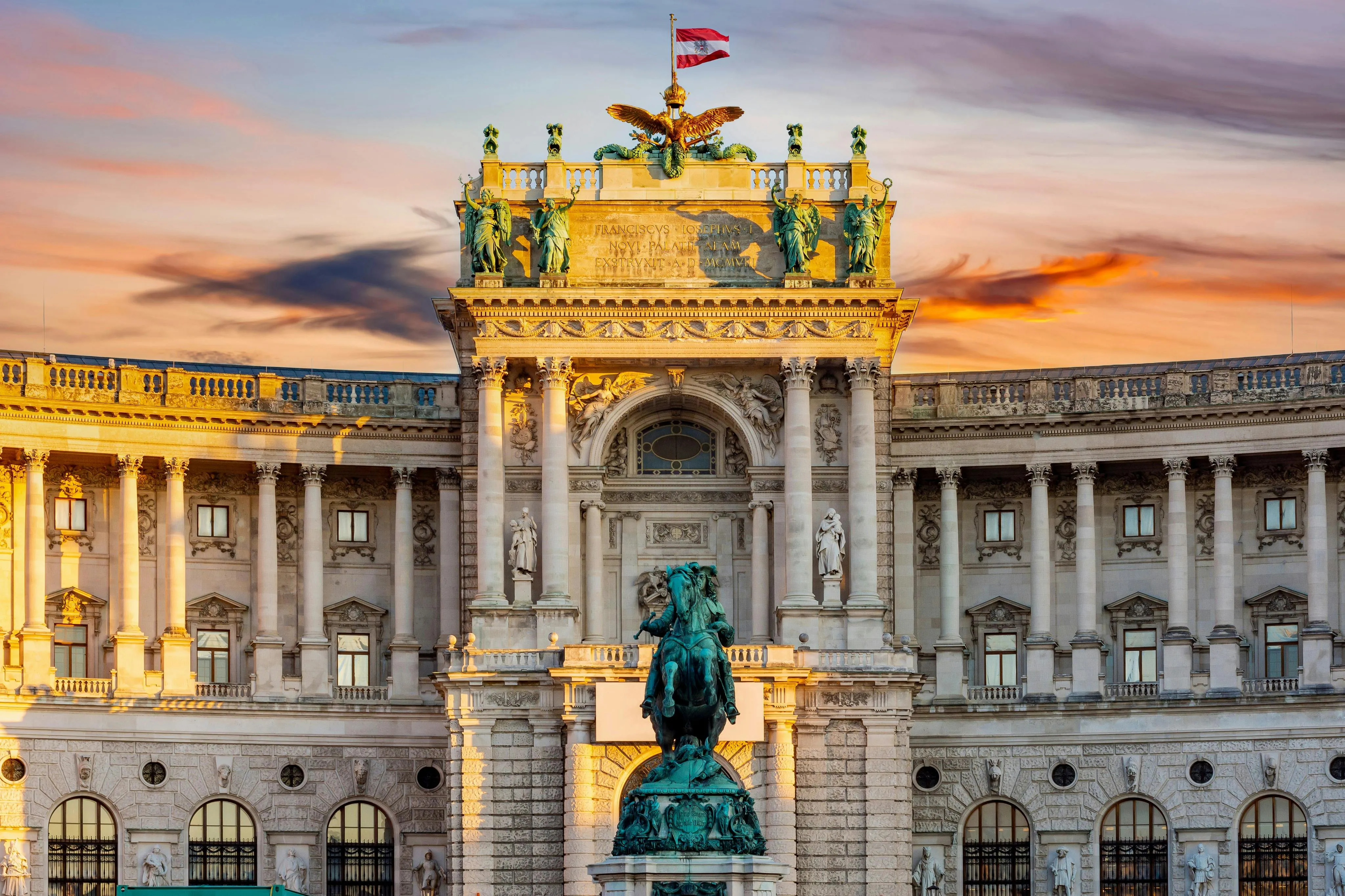 Hofburg palace exterior at sunset