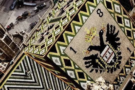 Historic patterned roof tiles of St. Stephen's Cathedral