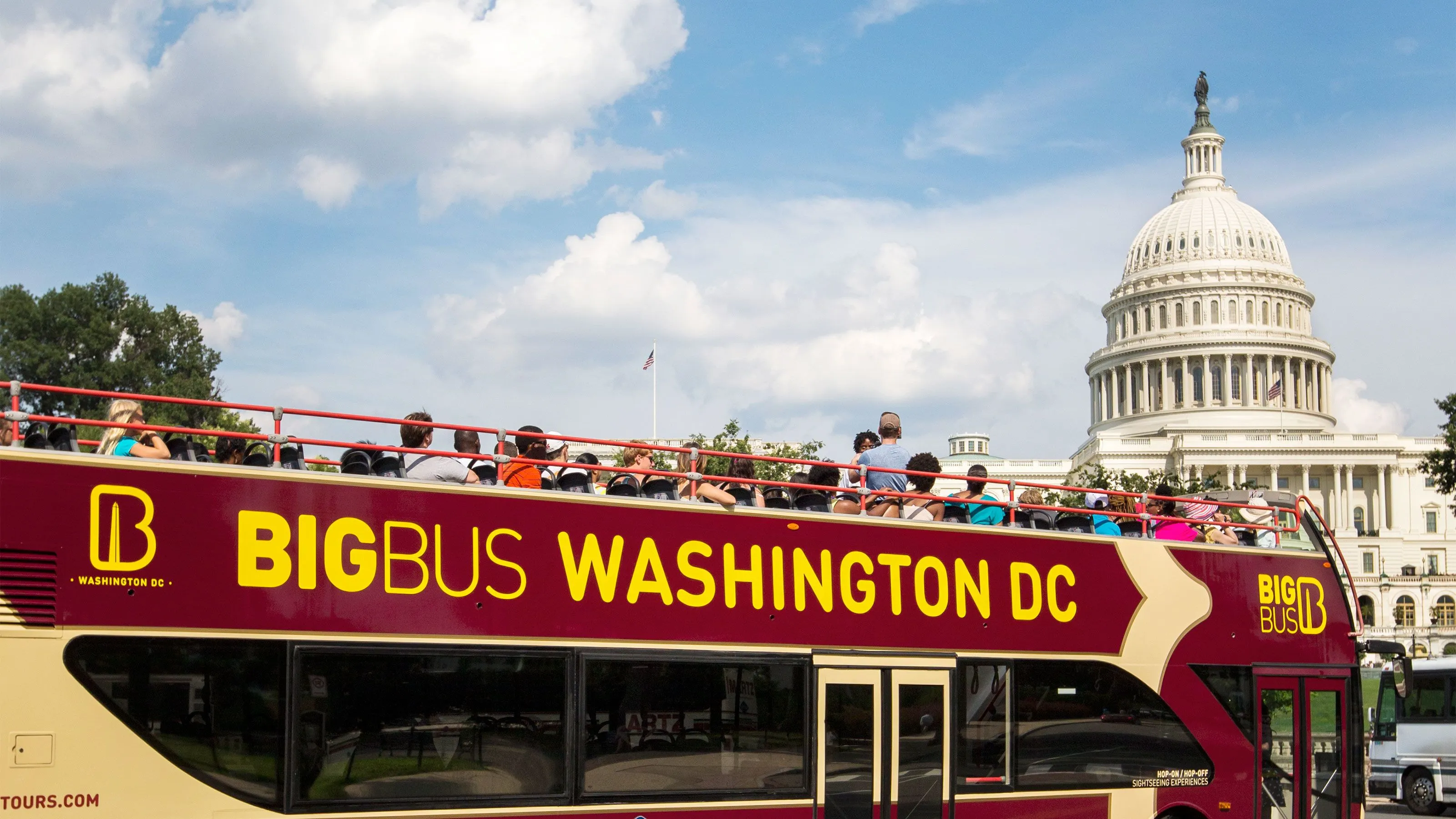 Modern sightseeing bus on the streets of Washington DC