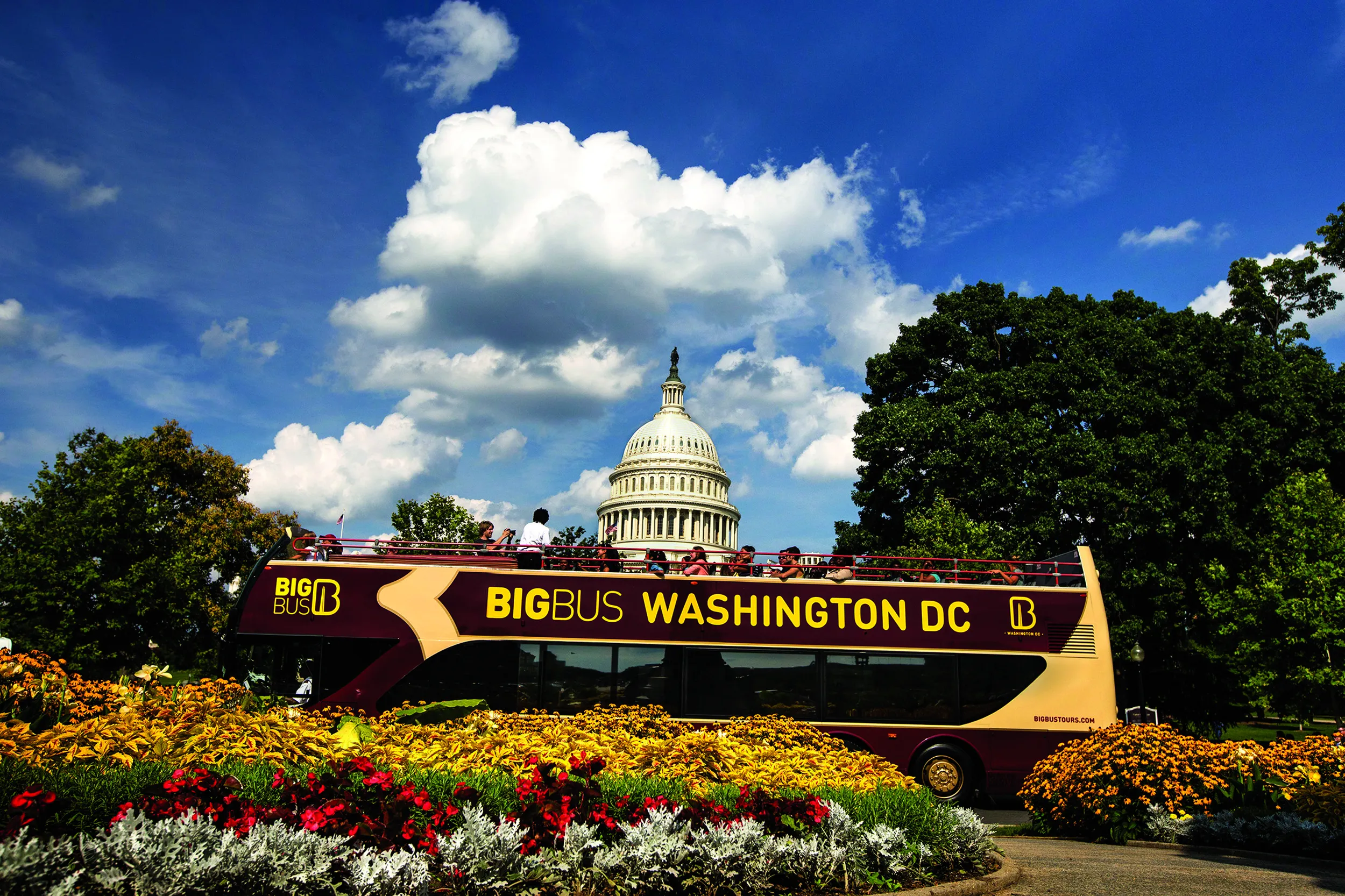 Sightseeing bus near the Lincoln Memorial